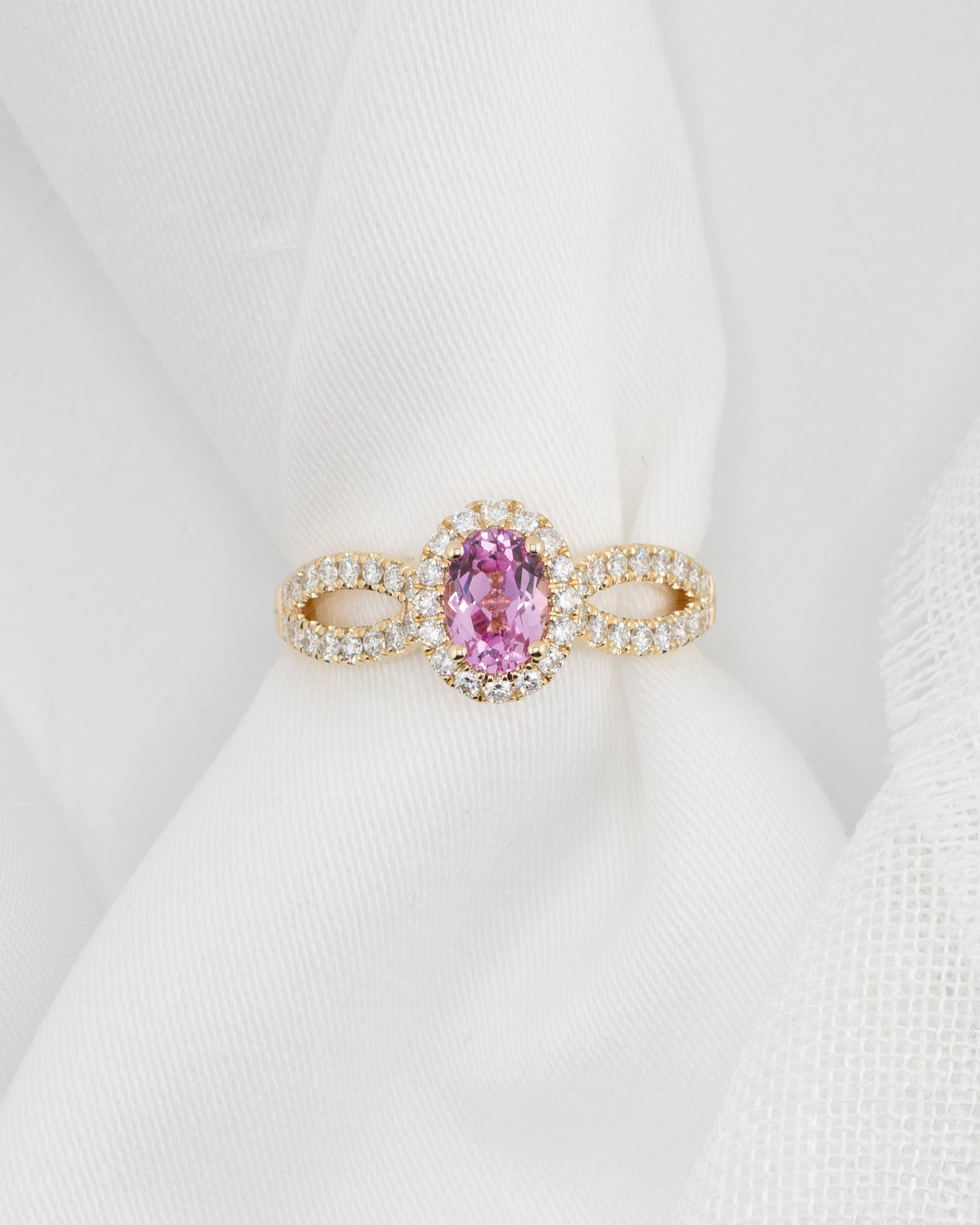 Pink Sapphire Custom Halo Engagement Ring